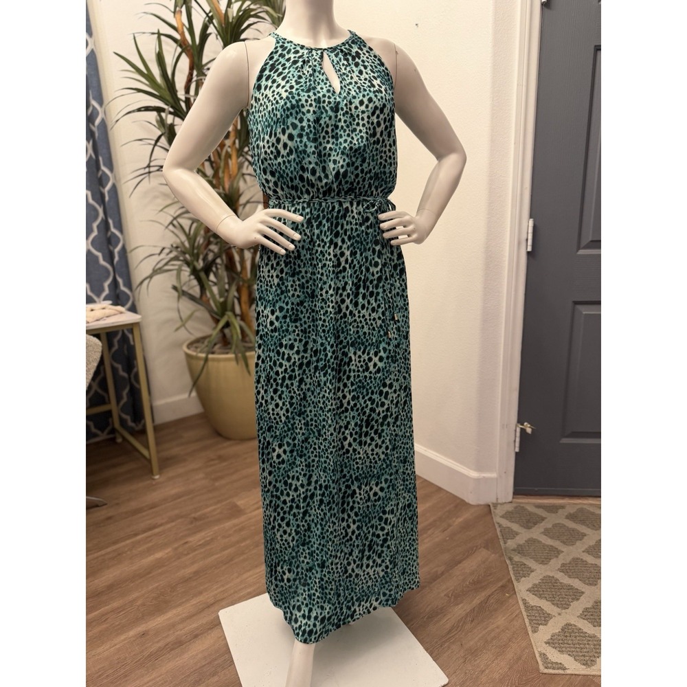 Jennifer Lopez Sleeveless Maxi Dress Sz 6/8 High Keyhole Neck Tie Belt Long Boho - Picture 2 of 11